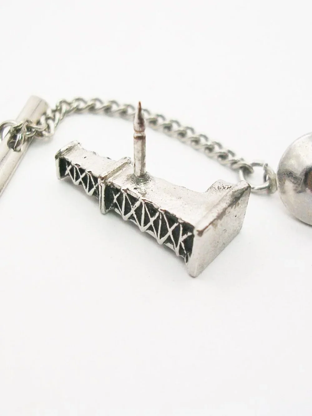 Oil Rig Tie Pin Tack with Chain vintage classic Men's Formal Accessory